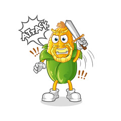 corn knights attack with sword character. cartoon mascot vector
