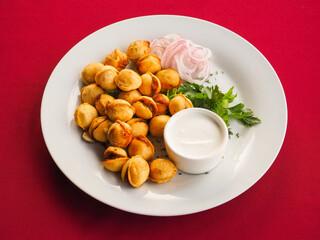 Fried dumplings with dill in a plate