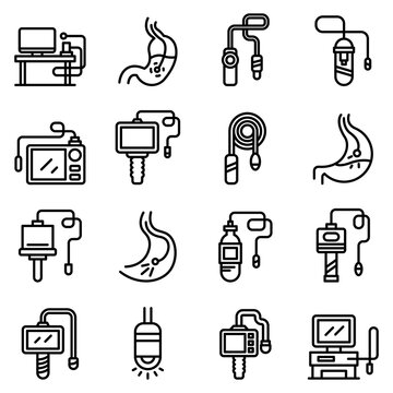 Endoscope icons set. Outline set of endoscope vector icons for web design isolated on white background