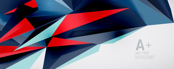 Vector triangle geometric backgrounds. Low poly 3d shape on light backdrop. Vector illustration for covers, banners, flyers and posters and other designs