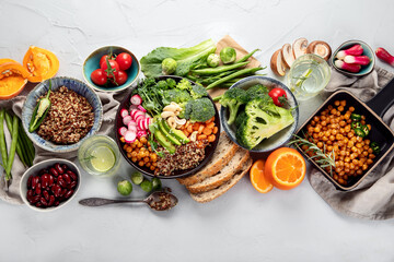 Healthy vegan chickpea, buddha bowl and vegetables