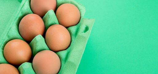 Chicken brown fresh raw eggs. Ingredients for cooking. Healthy eating concept.