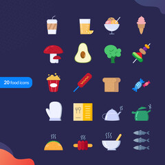 20 food and drink icons with thin line styles