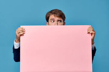 business man in suit pink mockup cropped view isolated background advertising