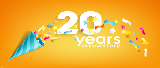 20 years anniversary vector icon, logo, greeting card.