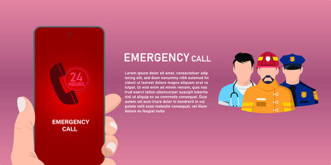 Emergency call, police, ambulance, fire department, call phone flat design, vector illustration.