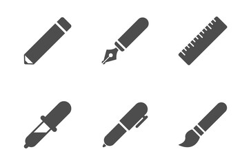 drawing tools silhouette vector icons isolated on white. hotel icon set for web, mobile apps, ui design and print