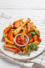 Sunday roast dinner: roasted parsnip and carrot