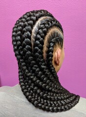 Afro Hair Braided In A Cornrow Hairstyle Using Synthetic Hair Extensions With Purple Color Background
 - obrazy, fototapety, plakaty