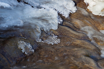 Fototapeta na wymiar Flowing water under melting ice, concept of global warming