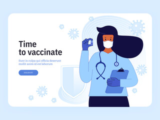 Vector landing page of Time to Vaccinate concept