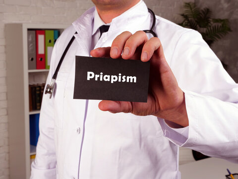 Health care concept meaning Priapism painful erections with inscription on the piece of paper.