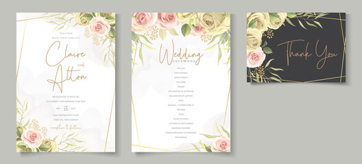 Fototapeta na wymiar Soft floral wedding invitation template