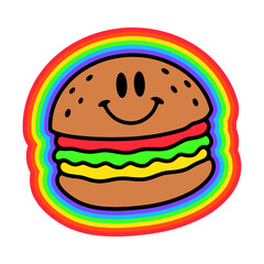 HAPPY BURGER RAINBOW TRIPPY BADGE COLOR WHITE BACKGROUND