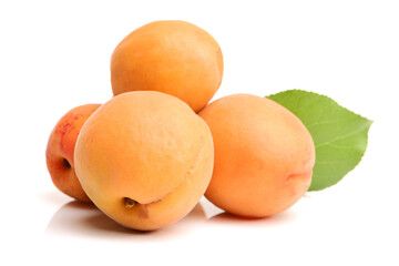 Fresh cut apricot fruits isolated on white background, with clipping path