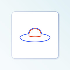 Line UFO flying spaceship icon isolated on white background. Flying saucer. Alien space ship. Futuristic unknown flying object. Colorful outline concept. Vector.