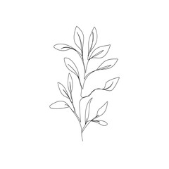 Obraz premium Branch One Line Drawing. Continuous Line of Simple Flower Illustration. Abstract Contemporary Botanical Design Template for Minimalist Covers, t-Shirt Print, Postcard, Banner etc. Vector EPS 10.