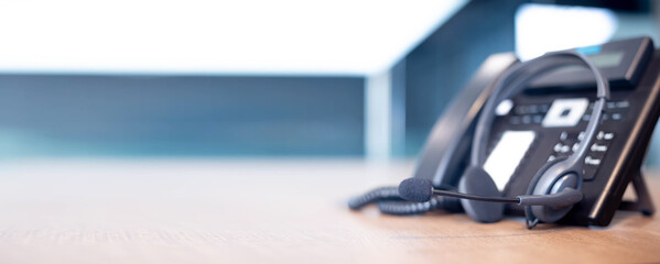 Communication support, call center and customer service help desk. VOIP headset for customer service support (call center) concept