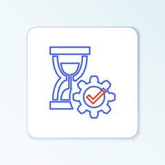 Obraz premium Line Hourglass and gear icon isolated on white background. Time Management symbol. Clock and gear icon. Productivity symbol. Colorful outline concept. Vector.