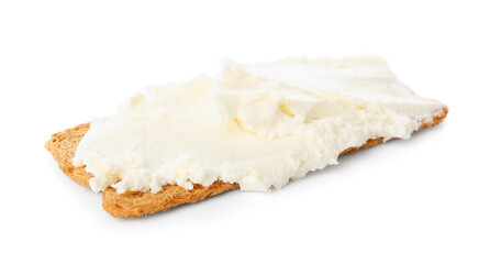 Crispbread with tasty cream cheese on white background