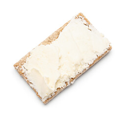 Crispbread with tasty cream cheese on white background