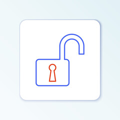 Line Open padlock icon isolated on white background. Opened lock sign. Cyber security concept. Digital data protection. Safety safety. Colorful outline concept. Vector.