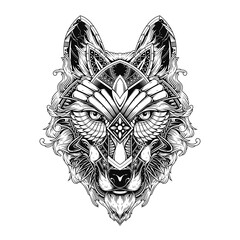wolf contour ornamental illustration tattoo style and tshirt design