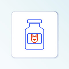 Line Dog medicine bottle icon isolated on white background. Container with pills. Prescription medicine for animal. Colorful outline concept. Vector.