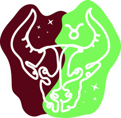 line art vector Taurus horoscope sign in twelve zodiacs with stars background.