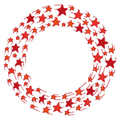 Stars flying in a circle. Star circle in colored Doodle style. Suitable as a frame for banners, postcards, covers. Vector EPS 10