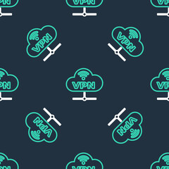 Line VPN Network cloud connection icon isolated seamless pattern on black background. Social technology. Cloud computing concept. Vector.