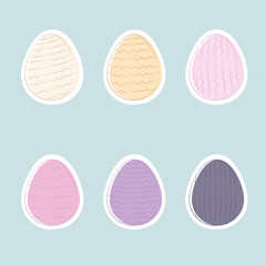 Vector simple Easter eggs. Easter eggs of pastel colors. Cute clip art of Easter eggs. Printable for stickers. Eggs whith siple ornament.