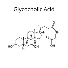 Glycocholic acid. Bile acid. Chemical molecular formula Glycocholic acid. Vector illustration on isolated background
