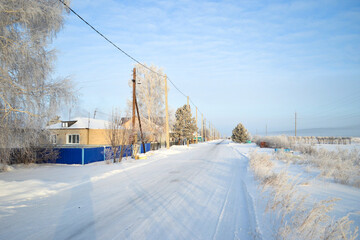 There is a road street in the winter