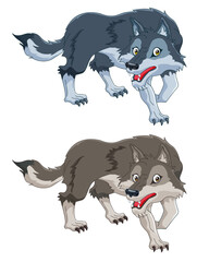 Grey Wolf cute cartoon with 2 colors