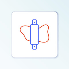 Line Rolling pin on dough icon isolated on white background. Colorful outline concept. Vector.