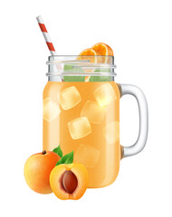 Set of isolated realistic jar images with smoothie cocktails fruit slices and straws on blank background vector illustration