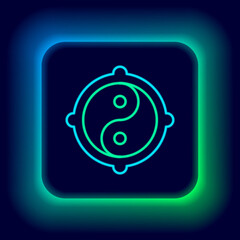 Glowing neon line Yin Yang symbol of harmony and balance icon isolated on black background. Colorful outline concept. Vector.