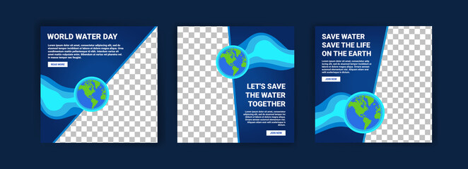 World water day. Social media templates for world water day. Education recognizes the benefits of water for life. Prevent water pollution for the future of the world.