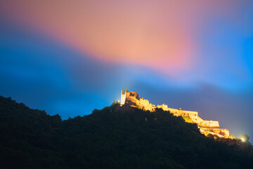 the castle of Arechi in Salerno at sunset and sunrise