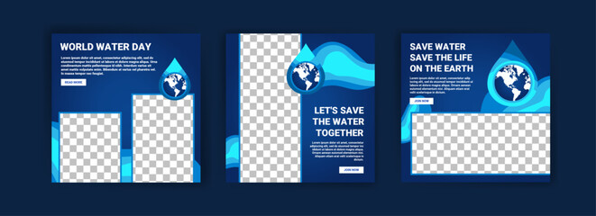 World water day. Social media templates for world water day. Education recognizes the benefits of water for life. Prevent water pollution for the future of the world.