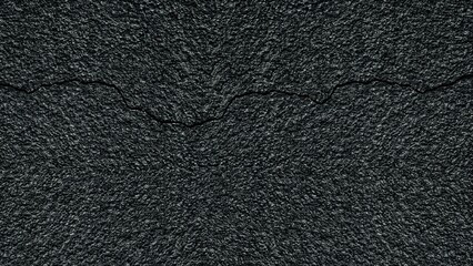 Cracked concrete wall wide black texture. Broken rough cement surface. Dark gray gloomy grunge background