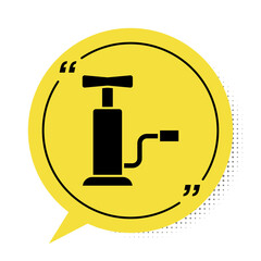 Black Car air pump icon isolated on white background. Yellow speech bubble symbol. Vector.