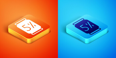Isometric Beer can icon isolated on orange and blue background. Vector.