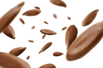 Obraz premium Flax seeds are levitated on a white background