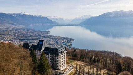 Aerial view of the Swiss riviera from the Mont-pèlerin, Switzerland. 