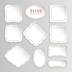 Vintage openwork white vector stickers and labels set