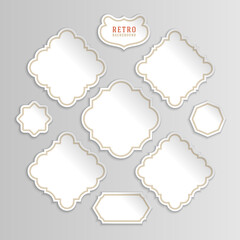 Vintage white vector stickers and labels set with frames