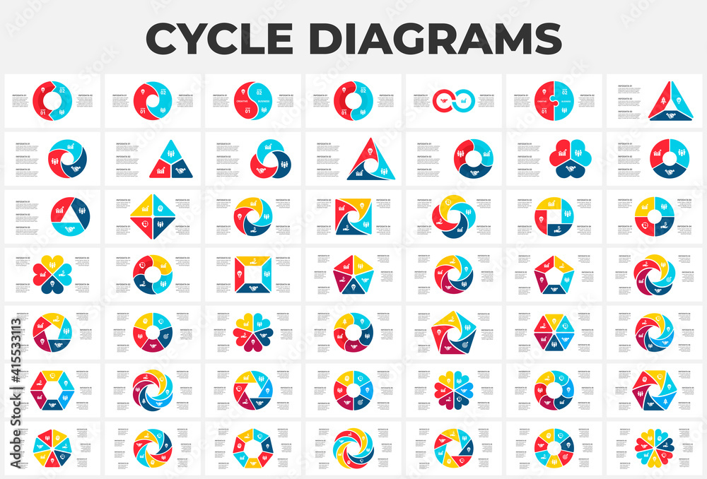 Aufkleber Bundle of cycle elements for infographic. Template for diagram, graph, presentation and chart. Business concept with 3, 4, 5, 6, 7 and 8 options, parts, steps or processes.