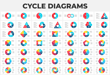 Fototapeta na wymiar Bundle of cycle elements for infographic. Template for diagram, graph, presentation and chart. Business concept with 3, 4, 5, 6, 7 and 8 options, parts, steps or processes.